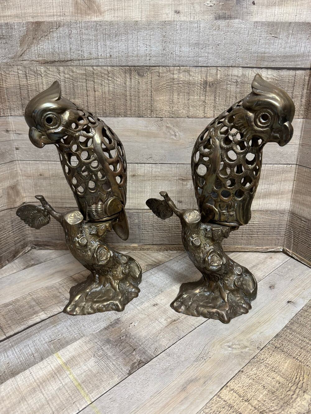 Vintage Brass Parrot Candle Holders
